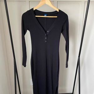 Fitted Long-Sleeve Rib-Knit Henley Midi Dress XS - Old Navy